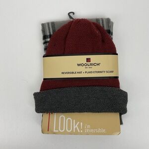Woolrich Reversible Hat‎ And Plaid Eternity Scarf Set Winter Warm Cozy Unisex OS